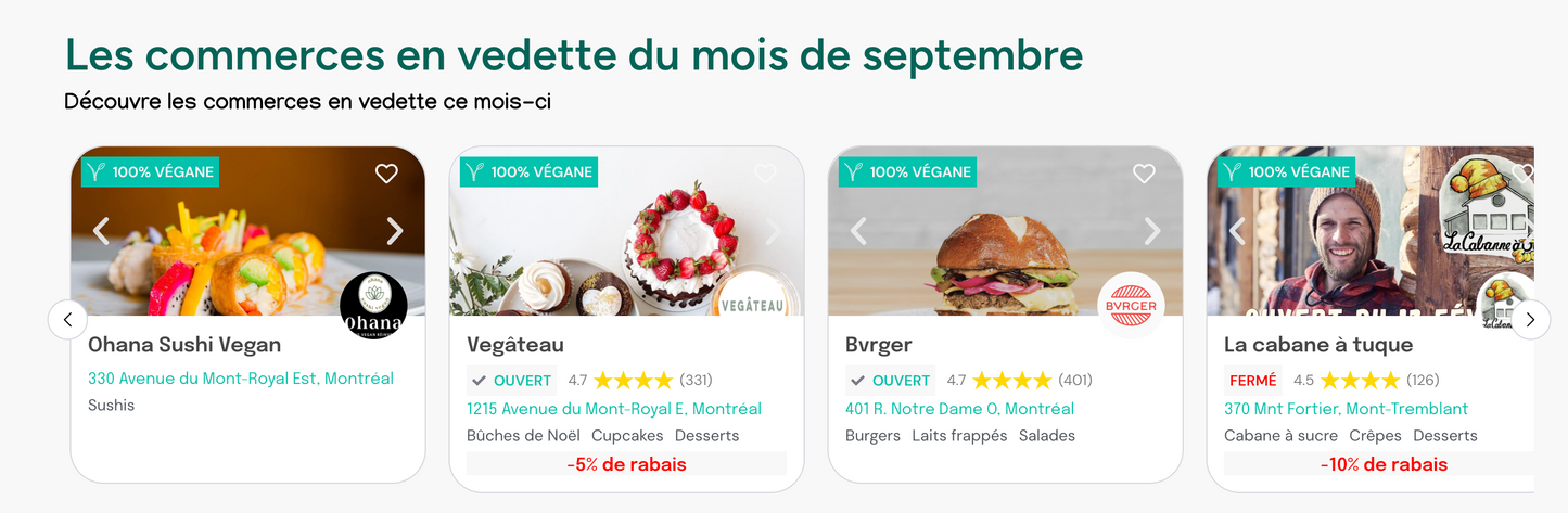 (6 mois) Sections à la carte de la 1ère page du site web